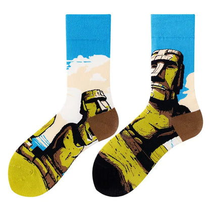 WY_New Asymmetrical Couples Mandarin Ducks Cotton Socks – Fashion Sports Colorful Medium & High Sleeve Unisex Crew Socks, Trendy Couple Gift Socks