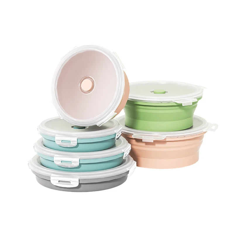 Collapsible Silicone Food Storage Container - Portable Lunch Box with Lid for Microwave & Freezer Use