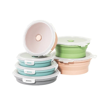 Collapsible Silicone Food Storage Container - Portable Lunch Box with Lid for Microwave & Freezer Use