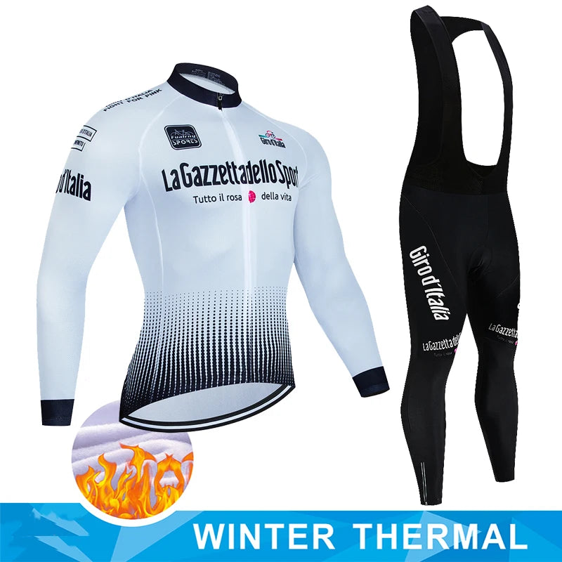 Tour De Italy D'ITALIA Cycling Clothes – Men's Fleece Jersey & Bib Pants Sports Set, Bicycle Uniform Costume