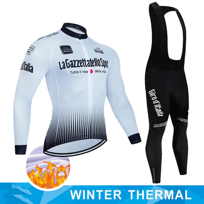 Tour De Italy D'ITALIA Cycling Clothes – Men's Fleece Jersey & Bib Pants Sports Set, Bicycle Uniform Costume
