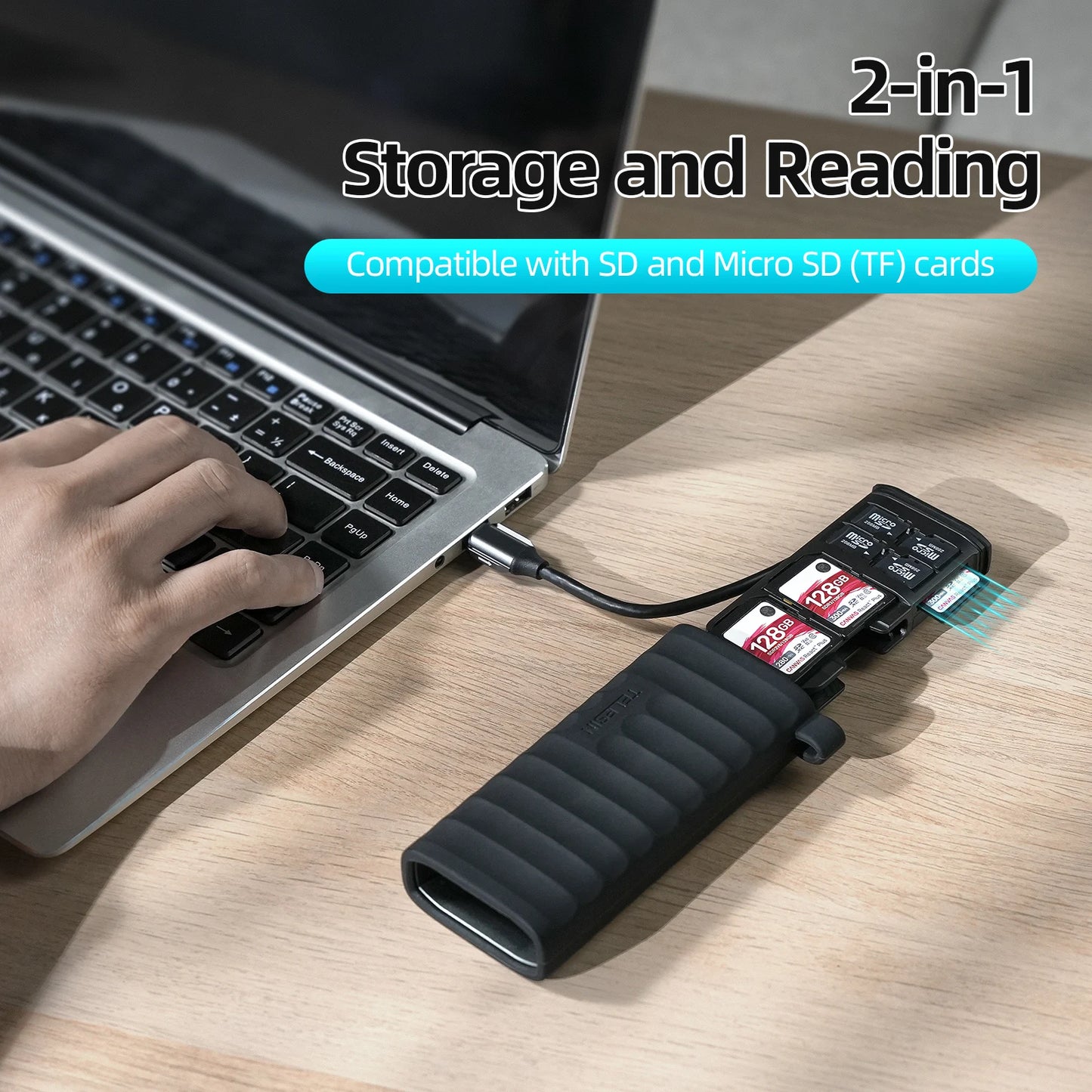 TELESIN 2-in-1 Micro SD Card Reader — High-Speed Type-C SD/TF Storage Reader for PC & Camera