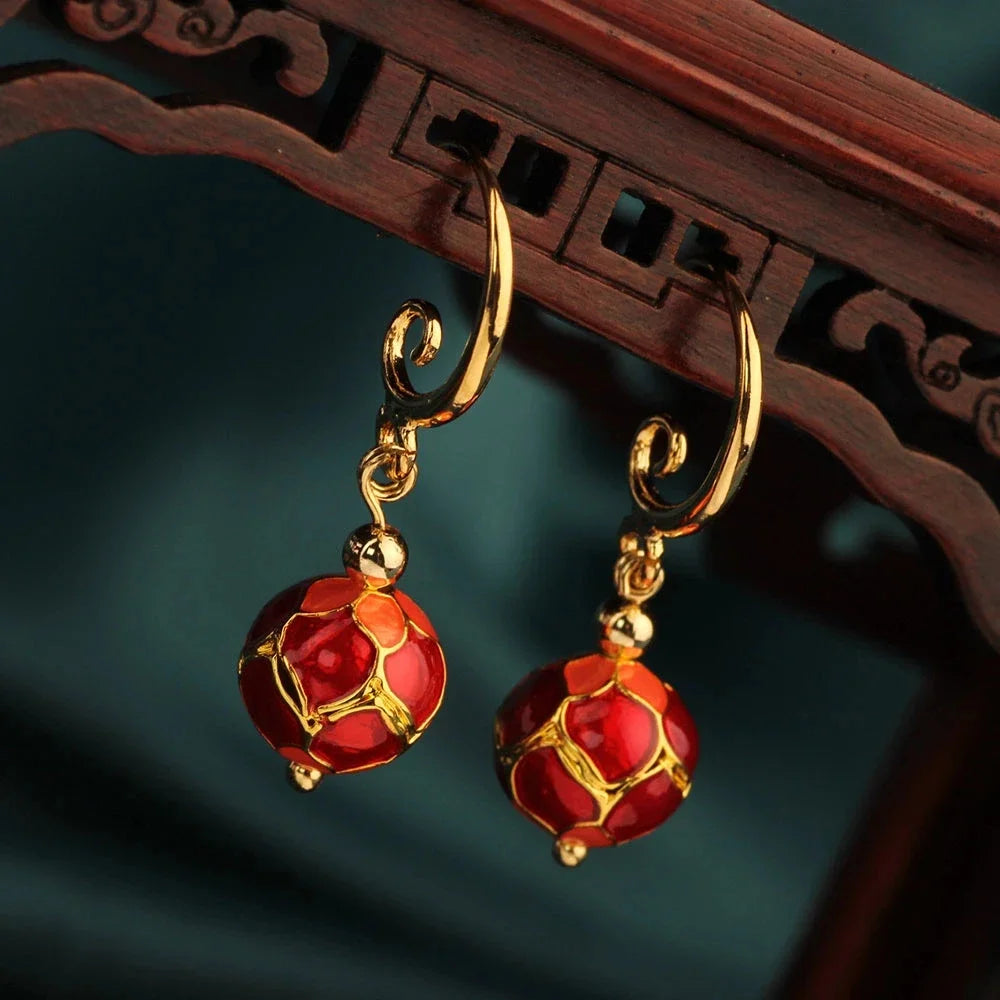 Vintage Flower Drop Earrings - Natural Stone Ethnic Jewelry for Women