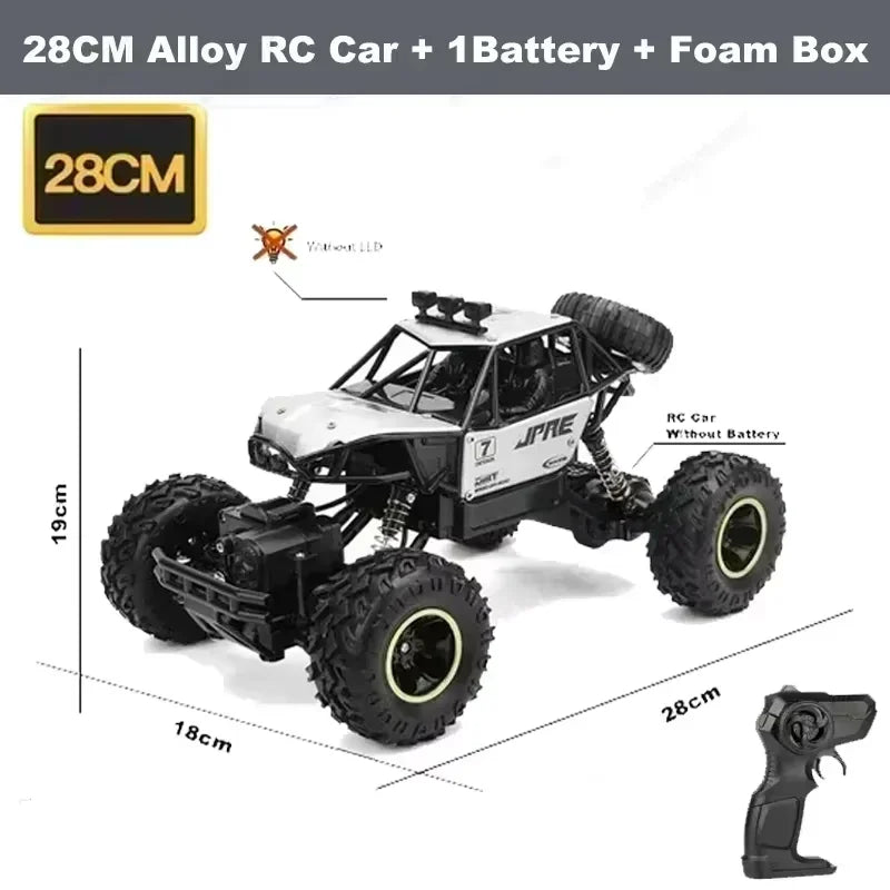 1:12/16 RC Off-Road Truck – 4WD Remote Control Car with Metal Shell & LED Lights for Kids