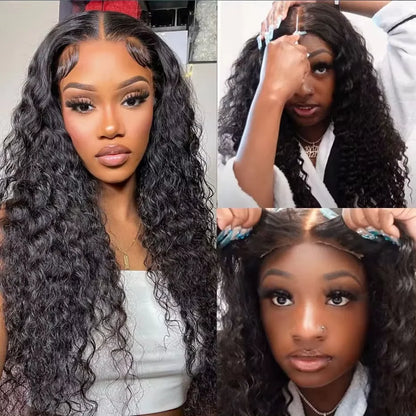 30-40 Inch Curly 13x4 Glueless Human Hair Wig – Brazilian Loose Deep Wave Black Wig, Ready-to-Wear Clearance Sale
