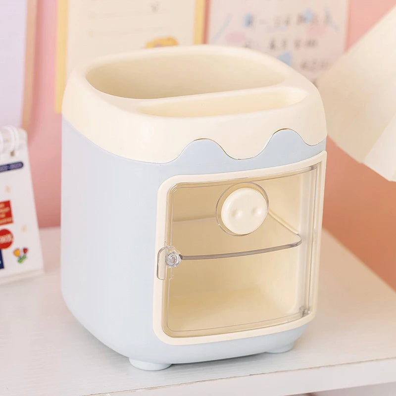 Cartoon Cute Desktop Storage Box – Large Capacity Pencil Holder & Multi-Functional Organizer for Student Stationery & Makeup Brushes