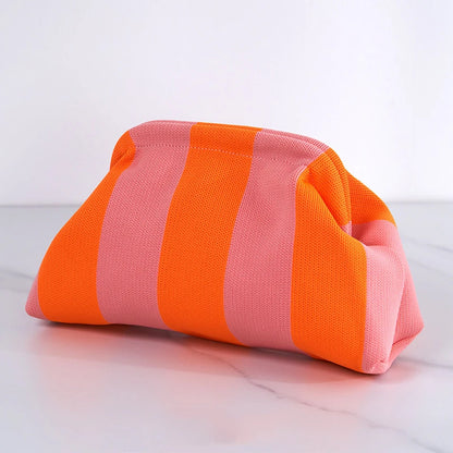 Women’s Summer Woven Crochet Clutch Bag – Ruched Cloud Dumpling Handbag, Colorblock Knit Beach Purse for Casual Use