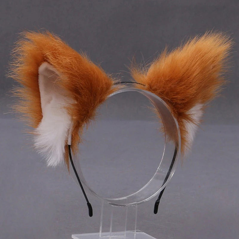 Lolita Animal Cat & Fox Ear Hair Hoops — Cosplay Faux Fur Hairband for Girls, Halloween Anime Headwear Accessory