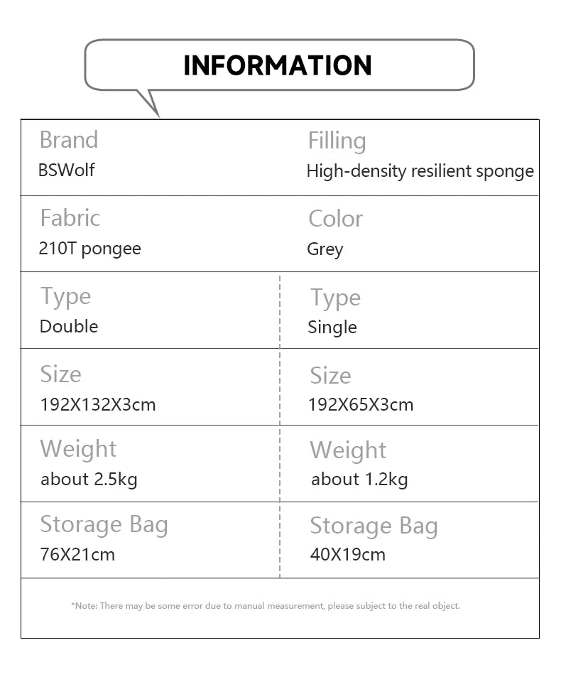 BSWolf Thick Self-Inflating Outdoor Mattress - Spliced Inflatable Camping Mat for Tent Use