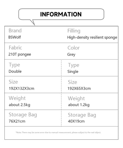BSWolf Thick Self-Inflating Outdoor Mattress - Spliced Inflatable Camping Mat for Tent Use