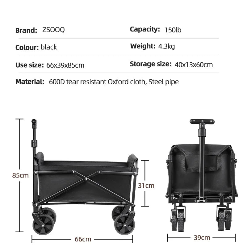 Foldable Outdoor Utility Cart - Heavy Duty Portable Camping, Picnic, Beach & Shopping Wagon