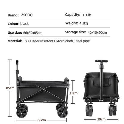 Foldable Outdoor Utility Cart - Heavy Duty Portable Camping, Picnic, Beach & Shopping Wagon
