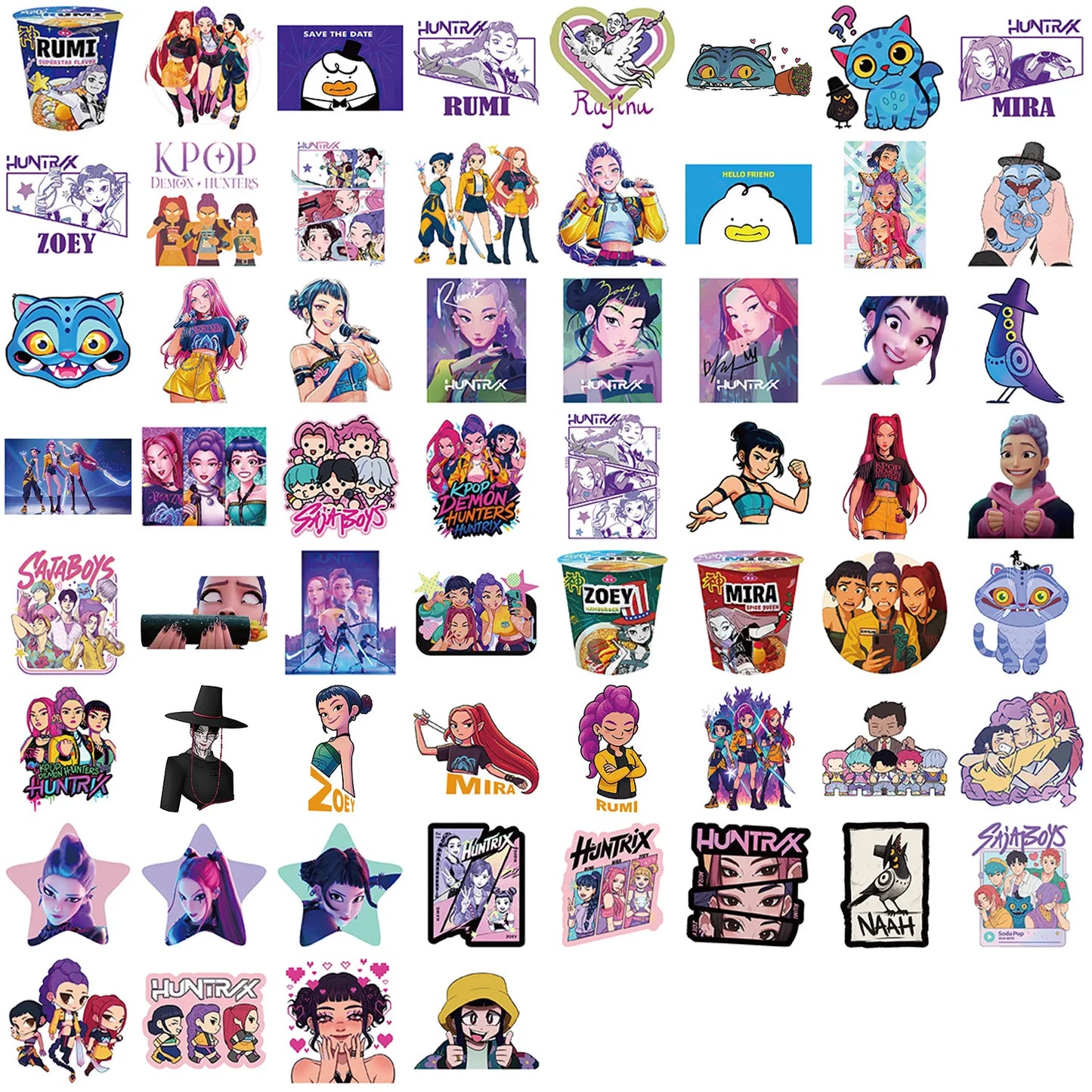 55-170PCS K-Pop Demon Hunters Anime Stickers – Waterproof DIY Decoration for Boys, Girls & Fans Gift