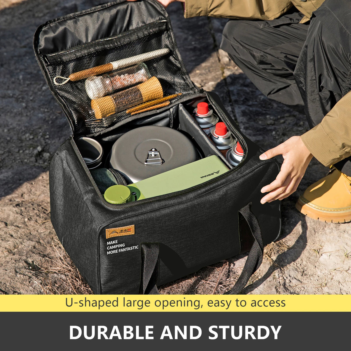 BISINNA Outdoor Camping Storage Bag - 26L/30L/42L Folding Gas Tank & Cookware Organizer with Adjustable Dividers