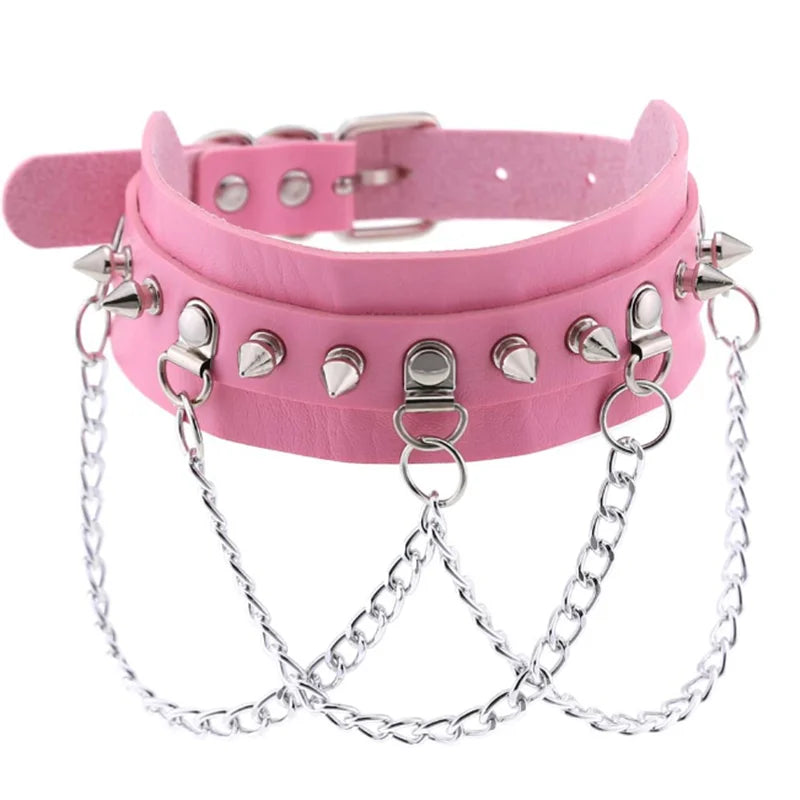Harajuku Gothic Spike Rivet Star Choker Necklace – Black Bowknot PU Lace Leather Y2K Hip Hop Rock Jewelry for Girls