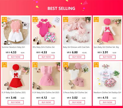 Newborn Baby Girls Clothes Set – Pink Ruffle Top & Heart Print Bow Trousers, Princess Casual Outfit for Infants