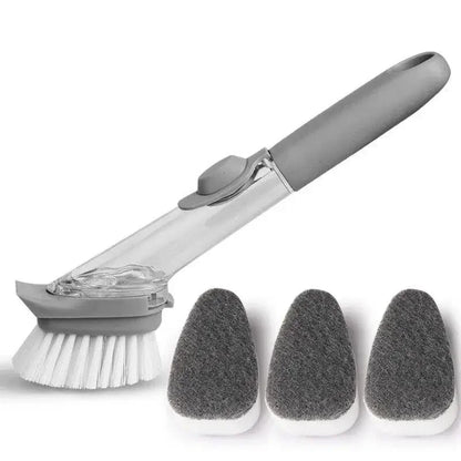 Refillable Liquid Cleaning Brush – Kitchen Bowl Scrubber with Long Handle & Dish Soap Dispenser