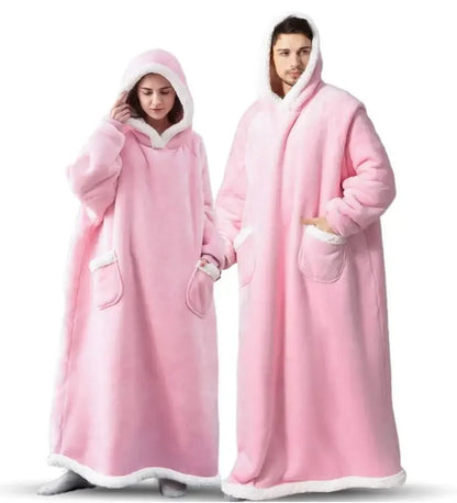 2024 Oversized Flannel Blanket Hoodie – Super Long Fleece Pullover with Sleeves for Winter