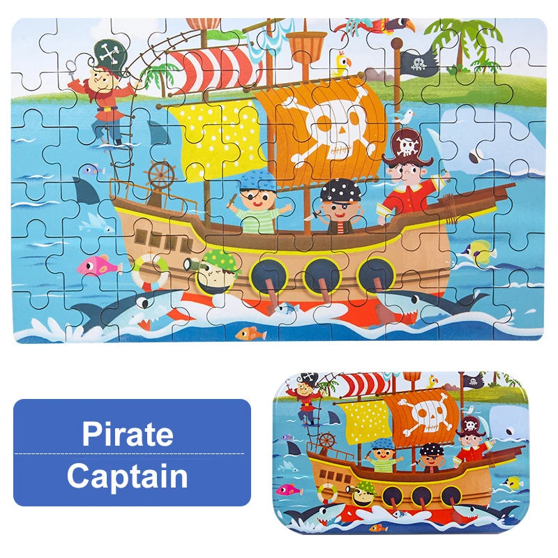 60-Piece Jigsaw Puzzle Set — Cartoon Animals & Vehicles Montessori Educational Toys for Kids, Perfect Christmas Gifts