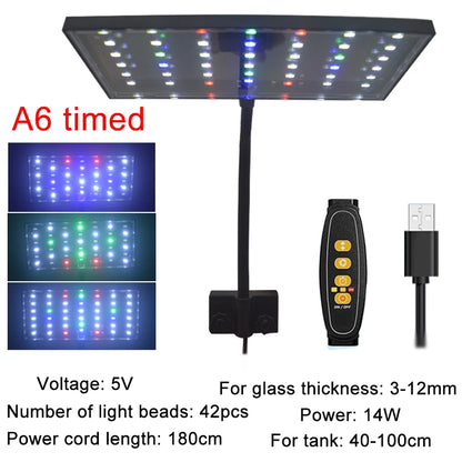 USB Aquarium LED Grow Light – Full Spectrum Fish Tank Lamp with Adjustable Brightness, Timer & 360° Rotatable Dimmable Clip Light