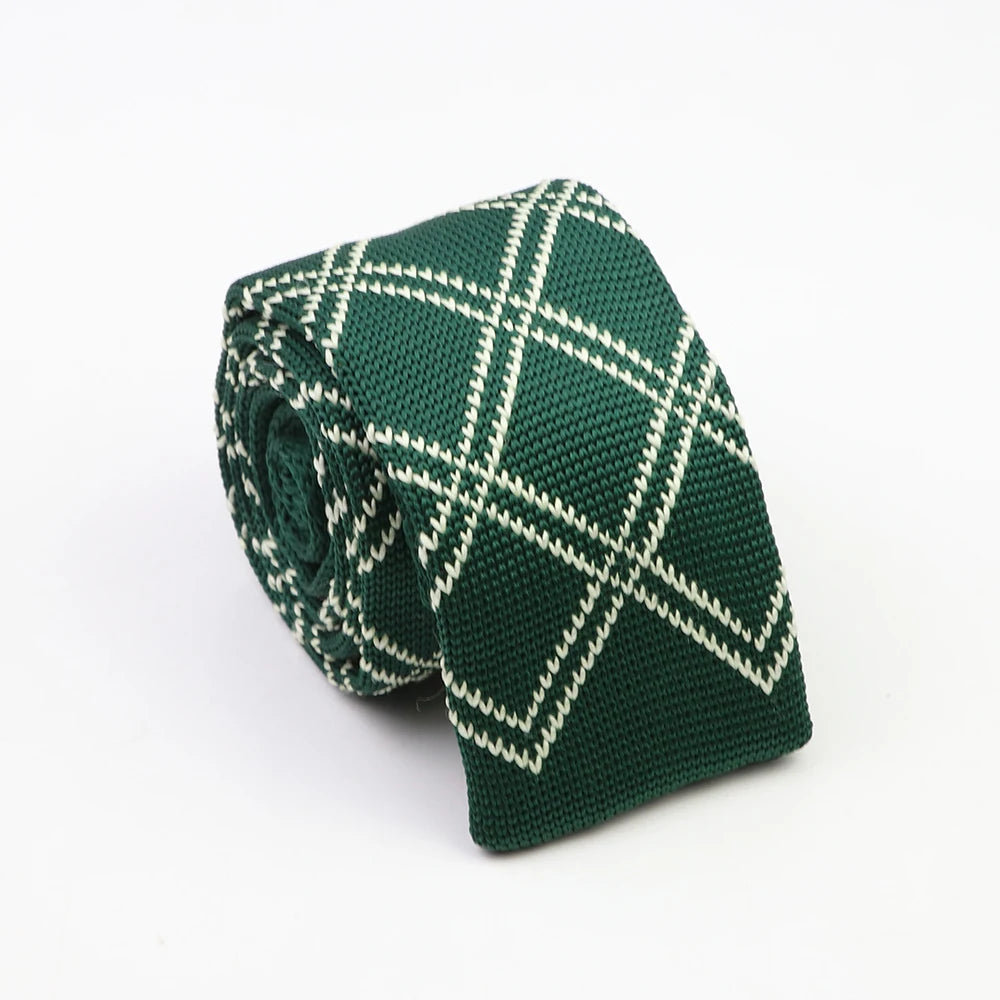 Classic Knit Neck Tie for Men — 6cm Plaid & Dots Casual Business Wedding Tie