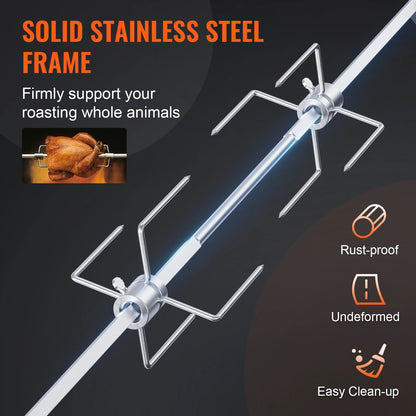 SucceBuy Universal Grill Rotisserie Kit – 9W Motor Stainless Steel Electric BBQ Automatic Grilling Set