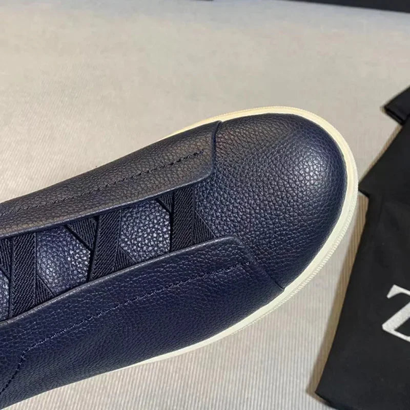 Men's Summer Casual Shoes — Top Layer Cow Leather, Breathable Luxury Deer Skin Slip-On Sneakers