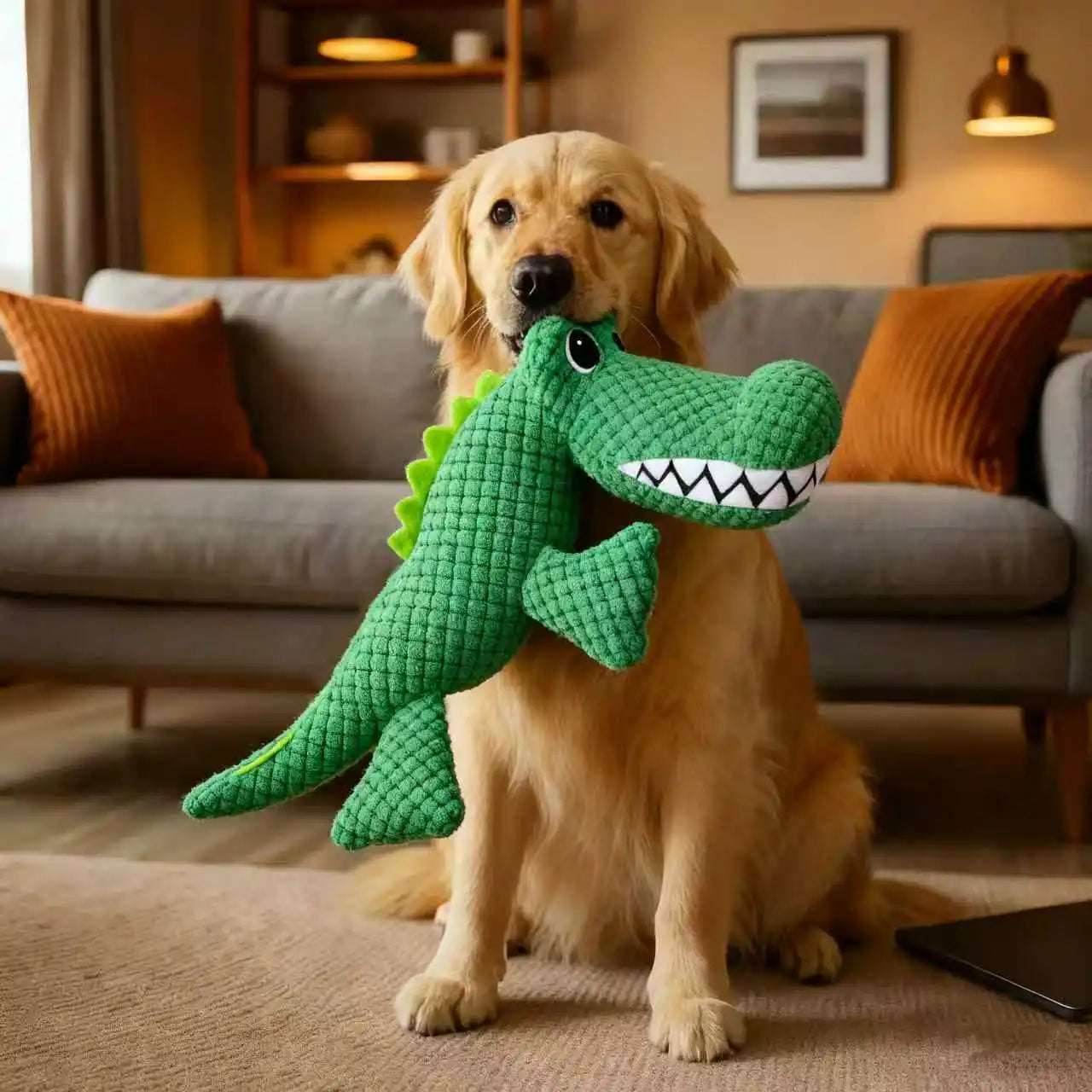 Durable Dinosaur Plush Pet Toy - Squeaky Interactive Chew Toy for Cats and Dogs, Double-Layer Fabric Design