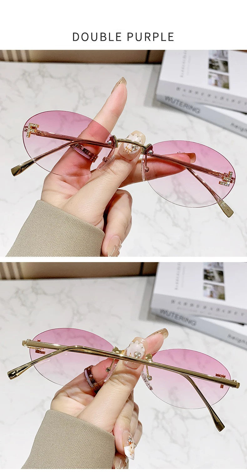 Elegant Diamond Oval Rimless Sunglasses — Men’s “F” Letter Car Sunglasses Model 90902