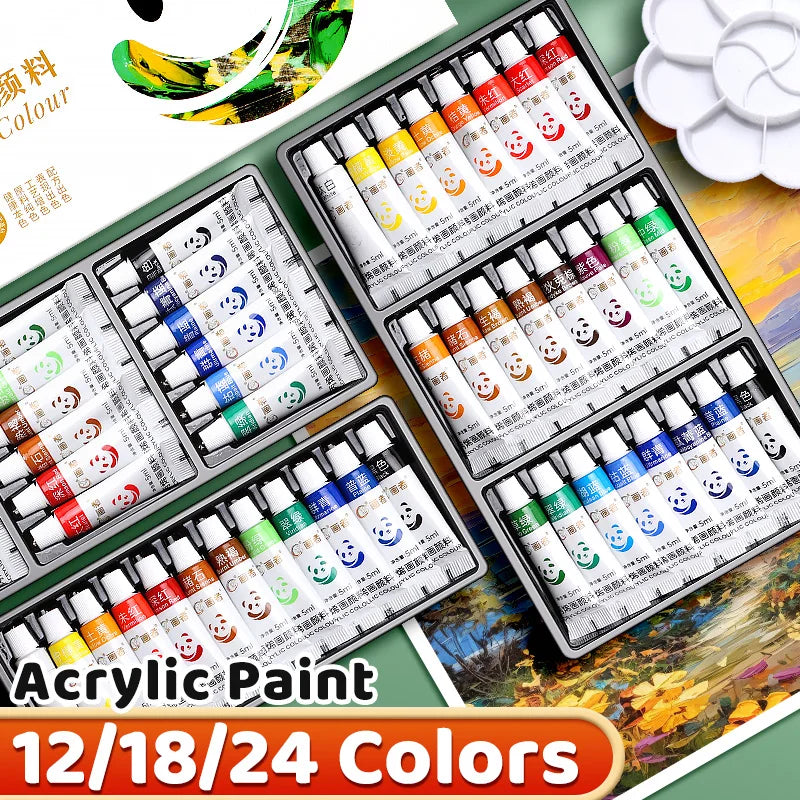 12-24 Color Acrylic Paint Set - Waterproof Rich Pigment Art Paints for DIY Crafts, Canvas, Rock and Creative Drawing
