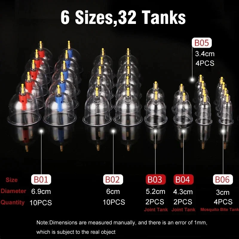 32PCS Professional Vacuum Cupping Set — Body Massager with Suction Cups for Relaxation, Detox & Anti-Cellulite Therapy