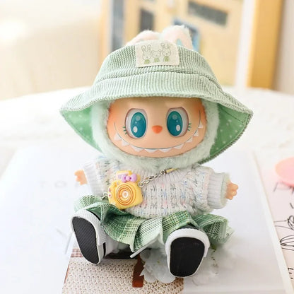 17cm Labubu Doll Clothes Set - Macaron Doll Outfit with JK Pleated Skirt, Camera & Shoes