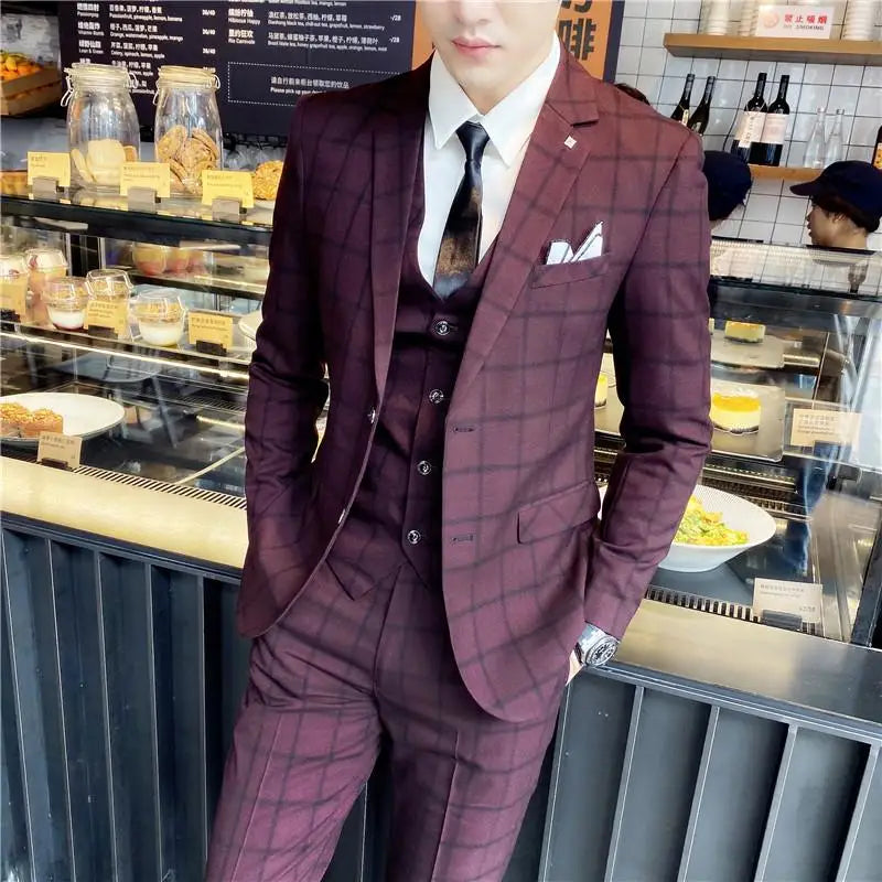 Men’s British Style 3-Piece Suit Set - Slim Fit Vest & Trousers Formal Banquet Fashion Ensemble
