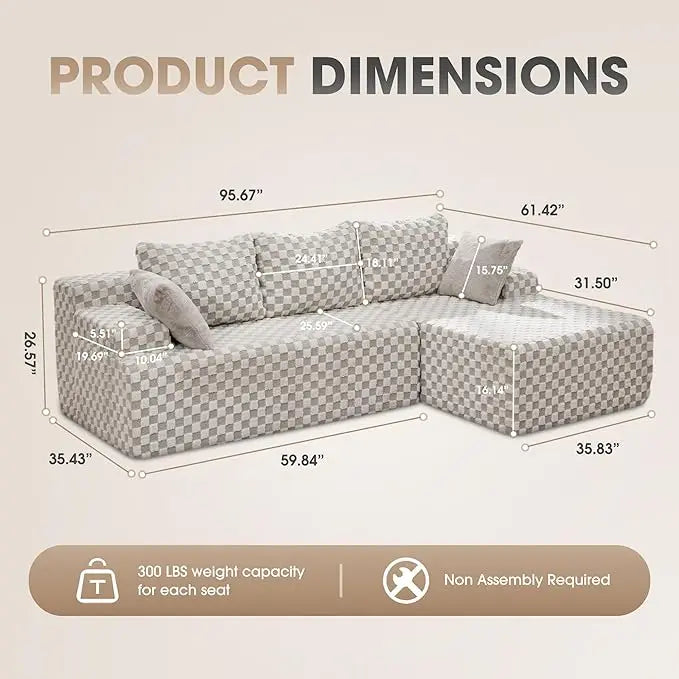 Modular L-Shaped 3-Seat Sectional Sofa — Memory Foam, Deep Seating & Storage
