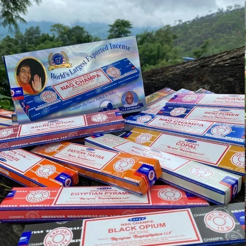 5 Box NAG Champa Satya Incense Collection – Handmade Sticks with Refreshing Medicinal Aromas for Home Fragrances