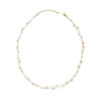 316L Stainless Steel Pearl Chain Necklace for Women, Waterproof Metal Collar Jewelry, Elegant Temperament Gift Bijoux
