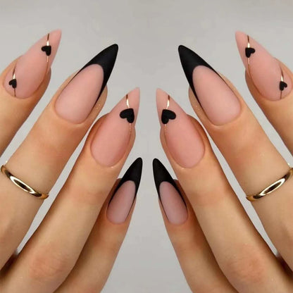 ARTAUG 24PCS Medium Stiletto Pink Press On Nails – Full Cover Fake Nails with Love Design, Handmade Nail Set