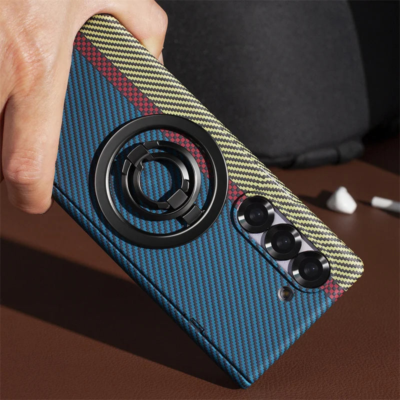 Samsung Galaxy Z Fold 3/4/5/6/7 Case – 360° Full Protection with Screen Glass, Hinge Bracket & Carbon Fiber Cover