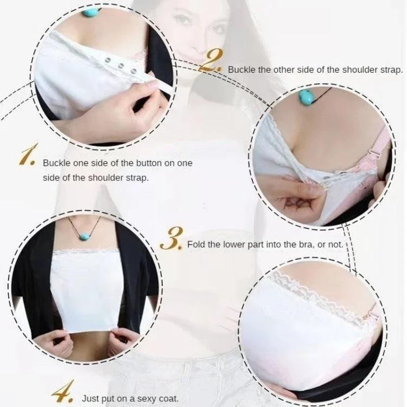 Lace Invisible Bra - Privacy Cleavage Cover Underwear, Anti-Peep Seamless Wrap, Strapless Lingerie Tube Tops