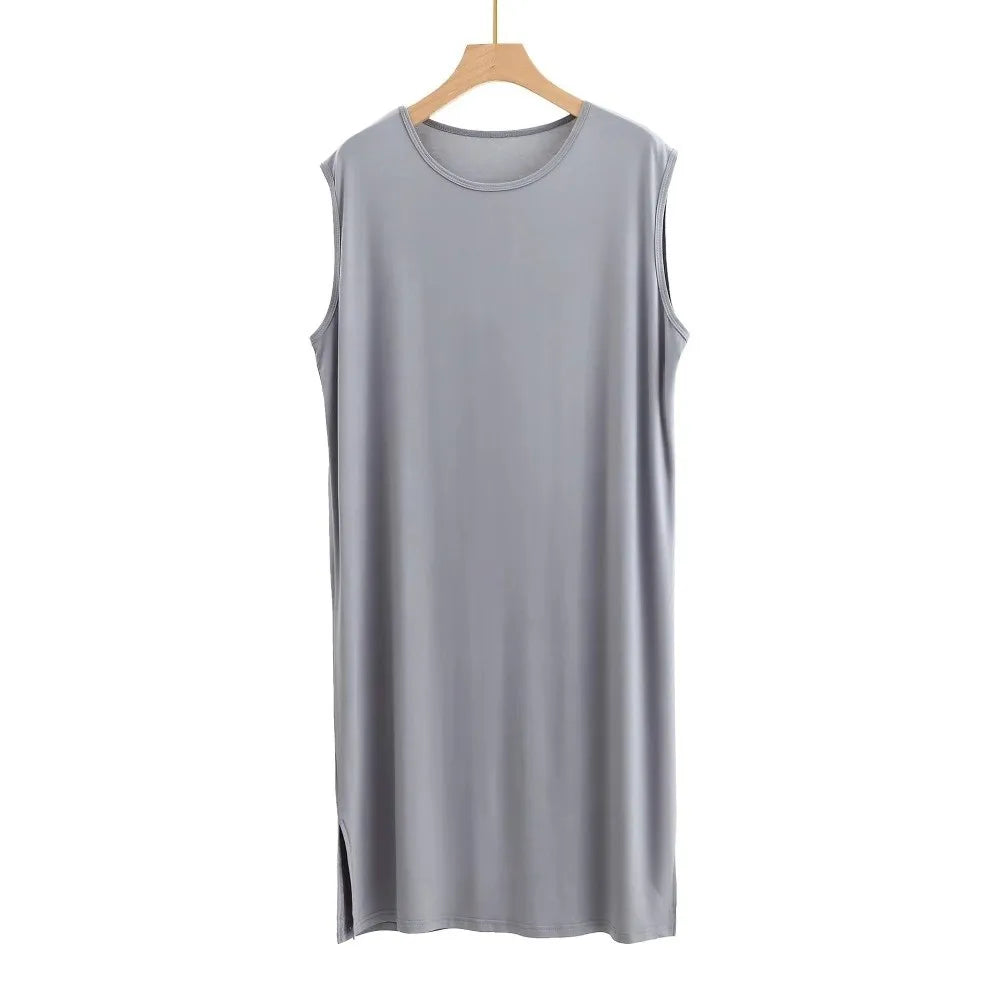 Men’s Knee-Length Sleep Robe - Oversized Sleeveless Plus Size Nightwear for Travel