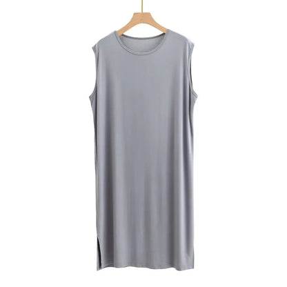 Men’s Knee-Length Sleep Robe - Oversized Sleeveless Plus Size Nightwear for Travel
