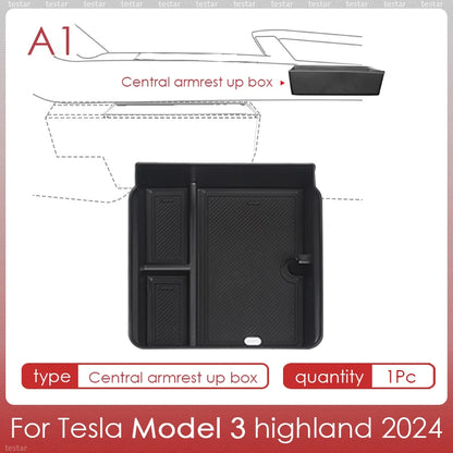 Tesla Model 3 Highland 2024 Center Console Storage Box – Armrest Organizer Accessory for Model 3 Stowing & Tidying
