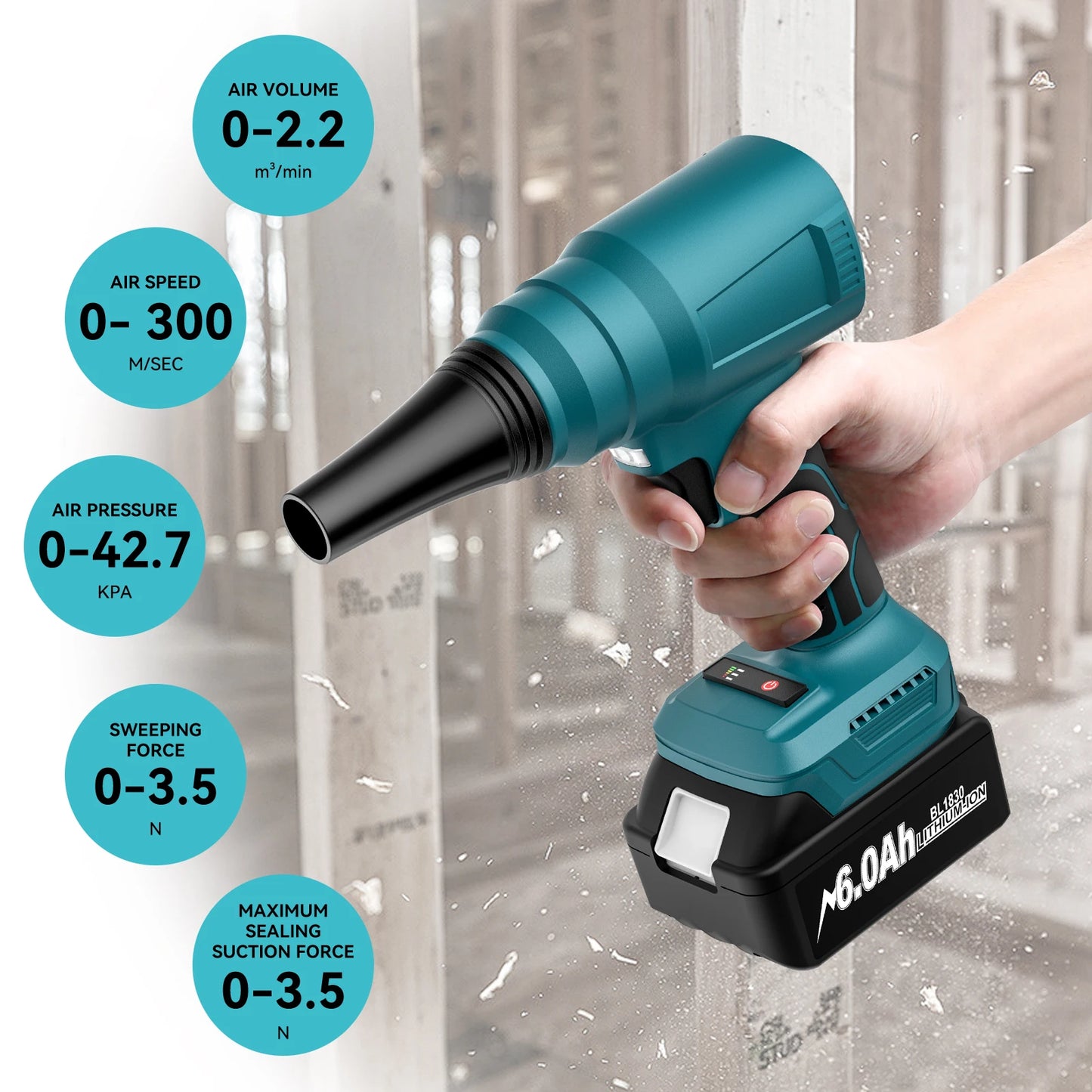 Cordless Turbo Air Blower – Handheld Portable Electric Leaf & Dust Blower for Makita 18V Battery, 300M/S Wind Speed
