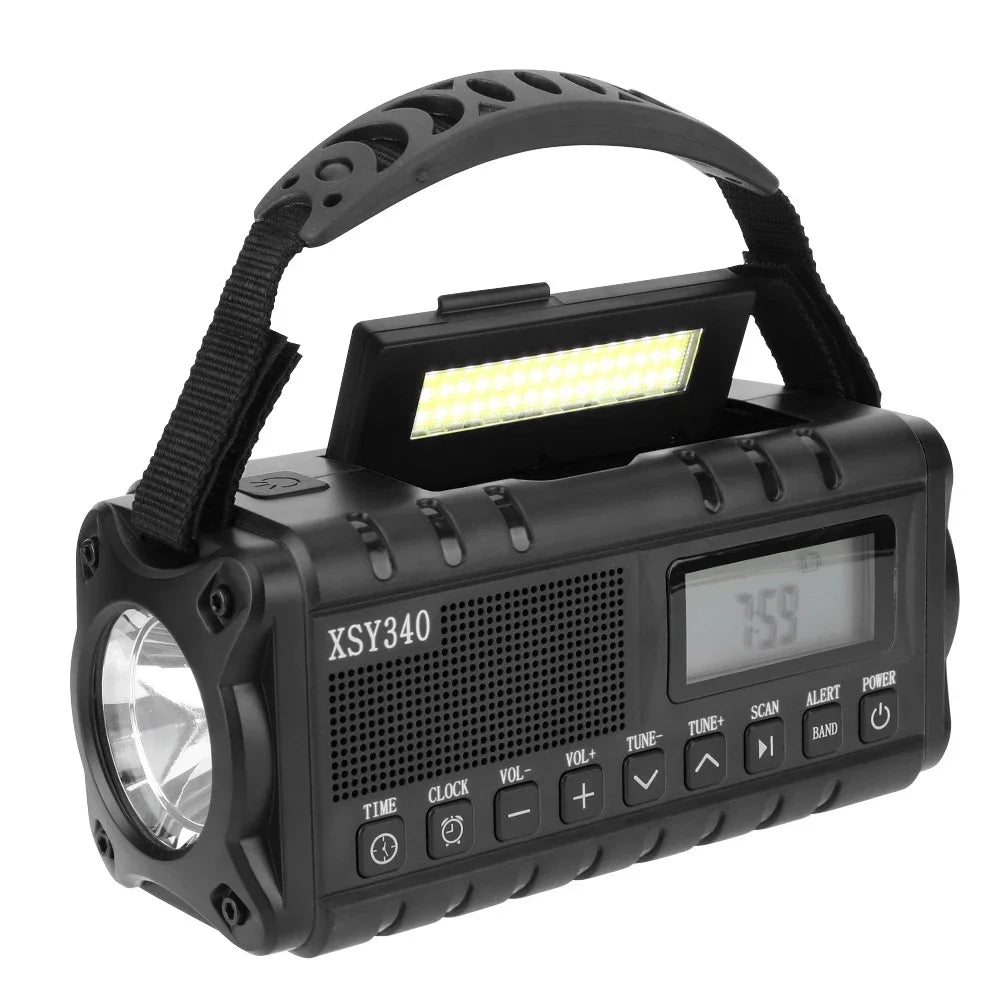 12000mAh AM/FM/NOAA Weather Radio – Solar Hand Crank Portable Emergency Radio with 2 Solar Panels, Reading Lamp for Camping