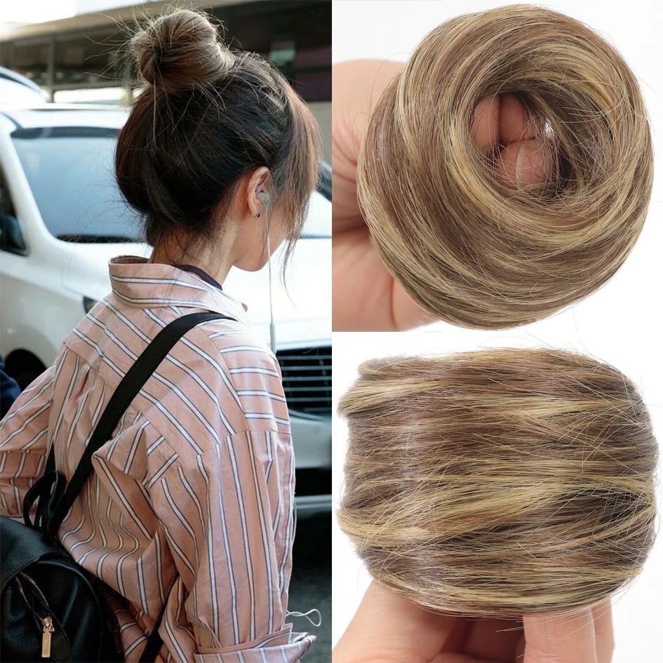 Allaosify Synthetic Bun – Straight Hair Circle with Elastic Rope, Natural Dark & Light Hair Color, Hair Accessories for Women