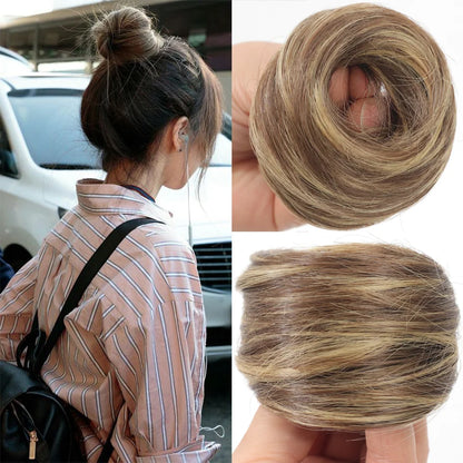 Allaosify Synthetic Bun – Straight Hair Circle with Elastic Rope, Natural Dark & Light Hair Color, Hair Accessories for Women