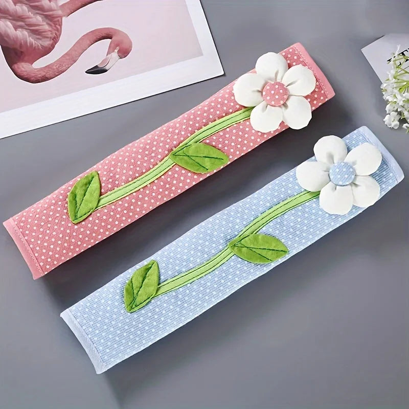2PCS Handmade Flower Refrigerator Handle Covers – DIY Protective Dust Cover for Fridge & Oven Doors