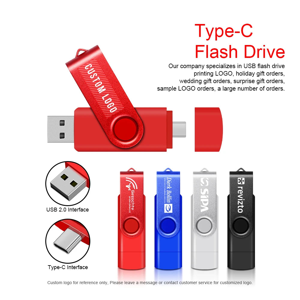 2-in-1 Metal OTG USB Flash Drive – Type-C & USB Memory Stick (4GB to 128GB) for Phones & PCs