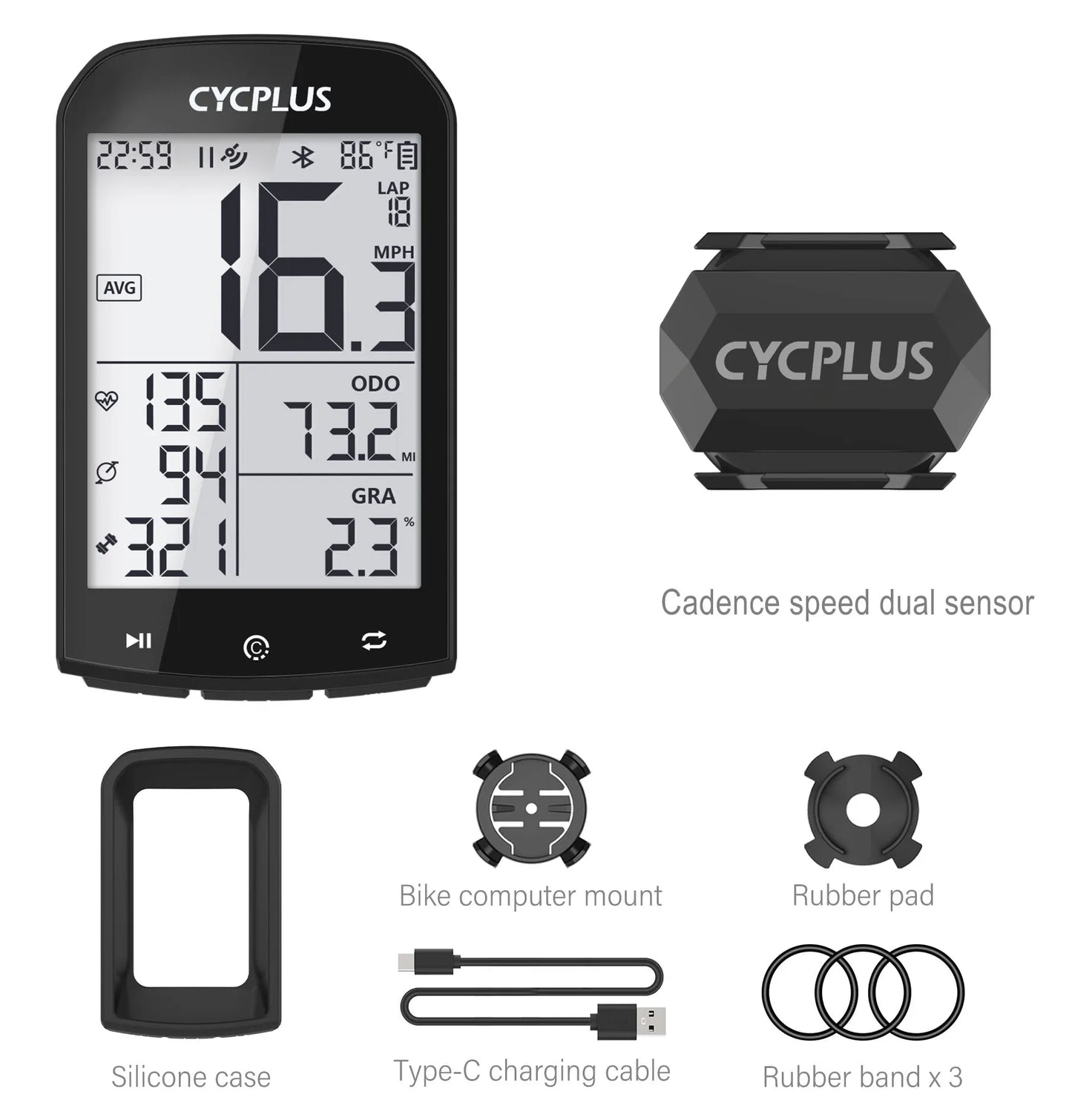 CYCPLUS M1 GPS Bicycle Computer - Bluetooth 5.0 & ANT+ Cycling Speedometer | Speed Meter Compatible with Garmin Zwift | Bike Accessories