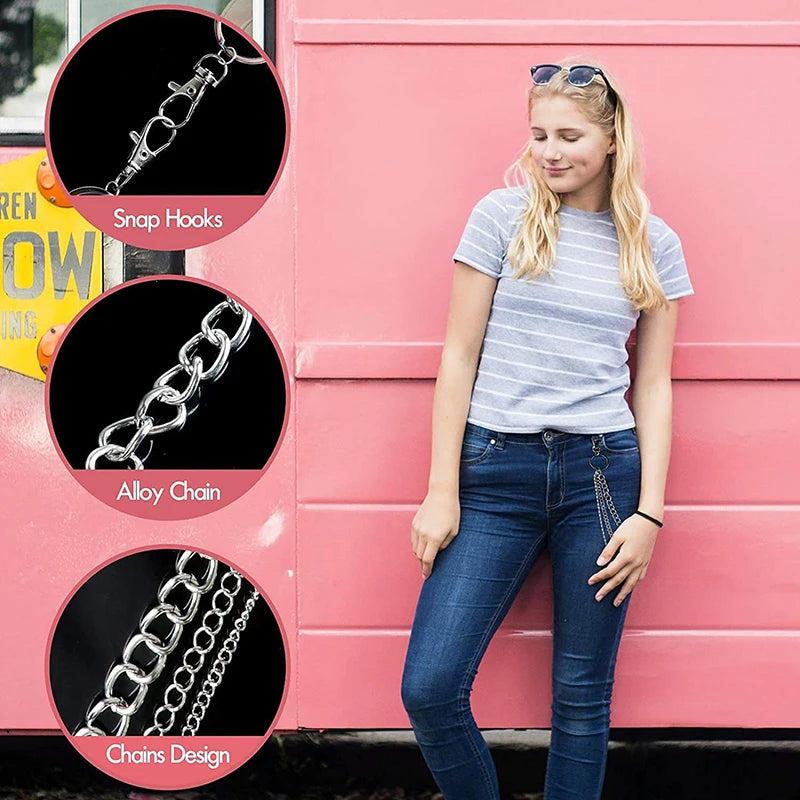 Punk Street Moon & Star Keychain – Goth Skull Rivet Waist Chain for Jeans, Unisex Rock Accessories